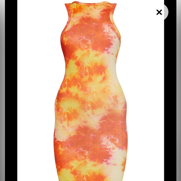 Yellow and orange tie dye bodycon stretch dress - Picture 3 of 7